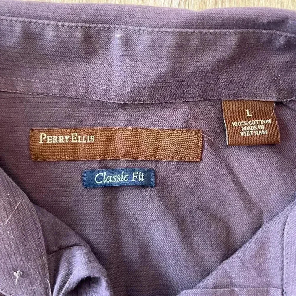 Mens Perry Ellis Purple Button Up Shirt - L - Picture 5 of 5